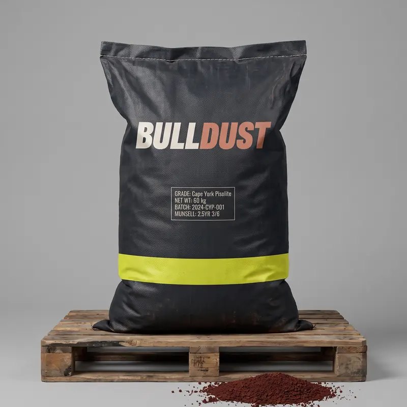 A 60 kg Deckhand bag on a timber pallet with dirt spilled at its foot.