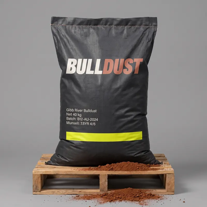 A 40 kg Van Pack bag labelled Gibb River Bulldust on a timber pallet.